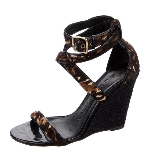 Burberry Leather Pony Hair Wrap Around Straps Wedge Heels - Picture 3 of 4